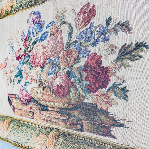 Vintage G.R.H. Large Woven Wall Tapestry Hanging Vibrant Floral Victorian Style - Picture 4 of 15
